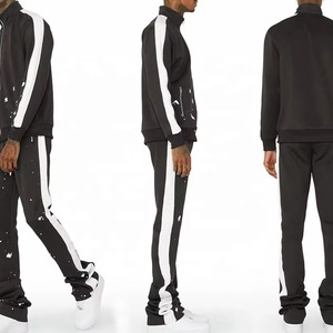 Custom Paint <b>Black</b> Flared Men Tracksuit Streetwear Women Stacked <b>Pants</b> 2 Piece Sets Sweatsuit Set With Pockets - Product Image 4