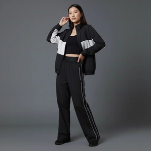 Nouvel ensemble 2 pièces pour femme, 100% coton, hiver, uni, bicolore, streetwear, épaules tombantes, respirant, léger, hip hop - Product Image 6