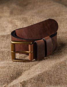Cinturón de Cuero Genuino Hecho a Mano con Hebilla de Latón Marrón, Estilo Casual/Clásico, Artesanía Duradera, Regalo de Boda, World Craft - Product Image 2