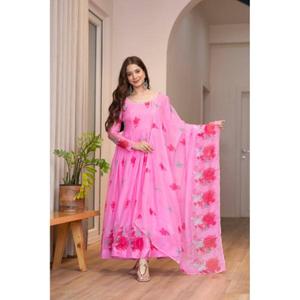 Tissu organza léger et doux, imprimé floral et dentelle magnifique au col - Product Image 1