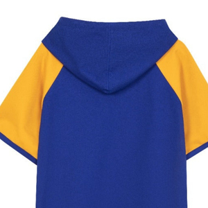 Sudadera con Capucha Azul Rey y Dorado de Manga Corta Unisex, de Forro Polar Técnico, con Gráfico de Letras, Capucha con Cordón, Estilo Casual, Deportivo y Urbano - Product Image 6