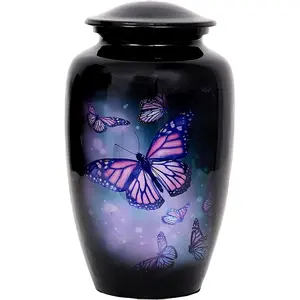 Lovely Butterfly Black Finished Cremation Urn for Human Ashes Funeral Urn Handcrafted Affordable Price Direct Factory Supplier