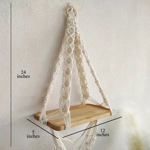 Estante Colgante de Pared de Macramé Blanco de Algodón, Decoración Boho, Estante Decorativo Hecho a Mano para Sala de Estar, Dormitorio, Decoración del Hogar - Product Image 5