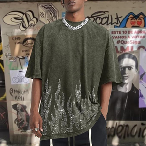 Men's Oversized Graphic Tees Rhinestone <b>Flame</b> <b>Shirt</b> Streetwear Grunge Acid Wash T <b>shirt</b> Baggy Vintage T <b>Shirts</b> Y2k Top - Product Image 4