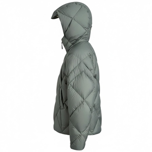 Custom Sage Green Puffer Jacket Hooded Insulated <b>Bubble</b> <b>Coat</b> Packable Winter Outerwear Unisex Puffer Jacket For Wholesale - Product Image 3