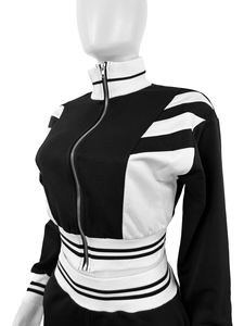 Women Black Striped Tracksuit Set Full Sleeve Turn-<b>down</b> Collar Elastic Waist Autumn Wear Breathable Elegant Style - Product Image 6