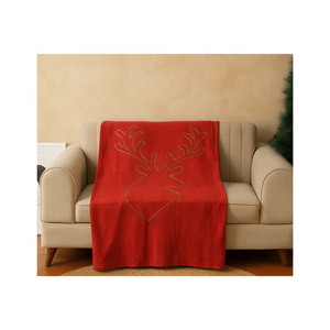 Jeté d'intérieur en tissu sergé de fil recyclé de renne rouge uni, durable et écologique, 50x70 pouces, certifié ISO 9001, fabriqué en Inde, pour les acheteurs soucieux de l'environnement - Product Image 1