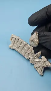 Pendentif personnalisé pour homme en moissanite véritable de 3 carats, coupe ronde, plaqué or blanc 14 carats - Product Image 4