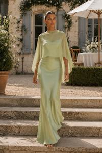 Elegant Satin Sheath Floor-Length <b>Dress</b> with Batwing Sleeve 2026 <b>Summer</b> New Arrival Elegant <b>White</b> Cape Sleeveless For Women - Product Image 1