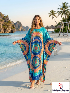 Vestido Kaftan Personalizado para Mujer con Estampado Tie Dye, Corte Holgado, para Playa o Resort, Fabricante y Proveedor OEM ODM - Product Image 5