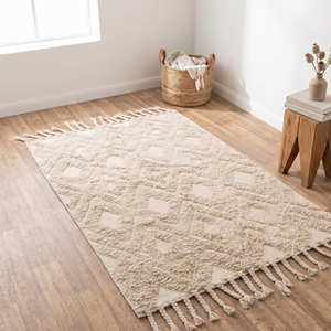 Alfombra Bohemia Personalizada de Algodón 3x6 Amarilla y Blanca, Alfombra Rectangular Resistente con Borlas Hechas a Mano para Sala de Estar - Product Image 6