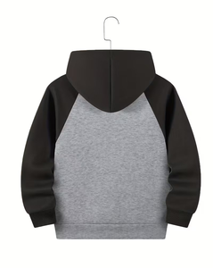 Gray Black Hooded Polyester Fleece Breathable Custom Printed Sweatshirt for Children Casual Winter Wear Knitted Raglan Sleeve - Product Image 3