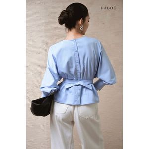 Camisa Elegante para Mujer al por Mayor, Ajustada, con Pliegue en la Espalda y Cintura, Cuello Redondo, Manga Larga, Algodón Lavado, Suave y Transpirable, para Oficina A8117 - Product Image 3