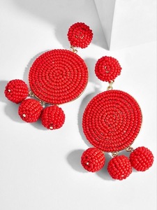 <b>Red</b> Beaded Dangle <b>Earrings</b> Handmade Circular Drop <b>Earrings</b> Statement Jewelry for Party Gift - Product Image 1