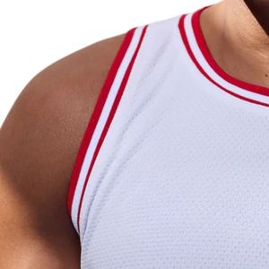 Mens White Red Mesh Gym Tank Top Sleeveless <b>Athletic</b> Workout Shirt Fitness Training Sportswear Apparel - Product Image 6