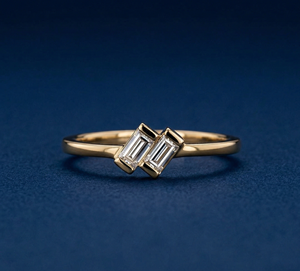 Lab Grown Diamond Ring Minimalist 14K Gold Ring Baguette Diamond Wedding Engagement Ring - Product Image 1