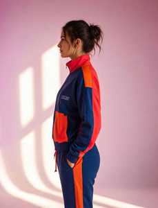 Conjunto Deportivo 2 en 1 para Mujer, Color Azul Marino y Rojo, Chaqueta con Cierre y Cuello Alto, Pantalones Deportivos - Product Image 3
