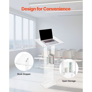 Podio Portatile in Acrilico da 50 Pollici con Ampia Superficie di Lettura, Ripiano Porta Laptop e Blocco Libri per Presentazioni - Product Image 3