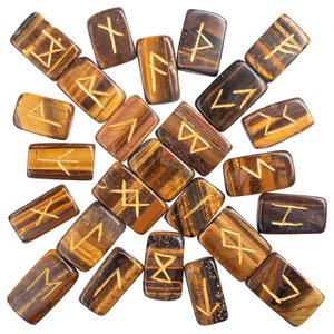 Ensemble de 25 Pierres Runices Naturelles Œil de Tigre Gravées et Polies, Thème Religieux, Collection de Divination Reiki, Vente en Gros - Product Image 1