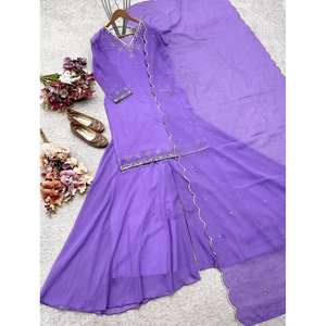 Top de trabajo de secuencia de bordado pesado de diseñador-Ropa india y paquistaní Sarara y Dupatta - Product Image 6