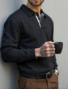 Cardigan tricoté respirant pour homme, couleur unie avec col patchwork, style décontracté tendance pour les sorties de loisirs et les vacances - Product Image 2