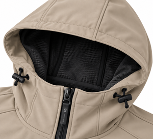 SINEWY Men's Hooded Waterproof Casual Softshell <b>Jacket</b> <b>with</b> <b>Zipper</b> Front and <b>Pockets</b> Beige Autumn Wear 100% Nylon - Product Image 4