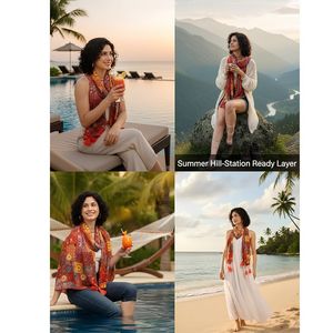 Pañuelo de Seda con Estampado Floral Étnico, Largo y Multifuncional, Accesorio de Verano para Mujer - Product Image 2