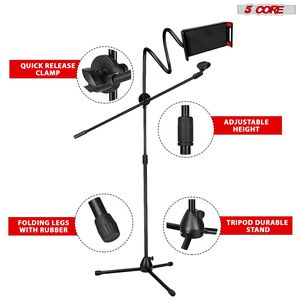 Floor Boom Microphone Stand with Phone and <b>Tablet</b> <b>Holder</b> Adjustable Gooseneck Tripod - Product Image 6