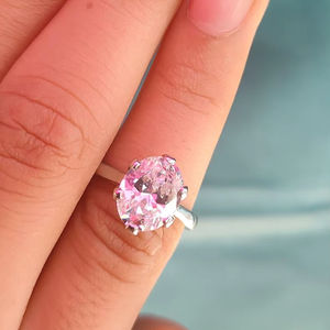 Anillo Solitario de Moissanita Rosa con Corte Ovalado para Mujer, Plata 925 Original, Regalo de Aniversario para Pareja, Joyería - Product Image 1