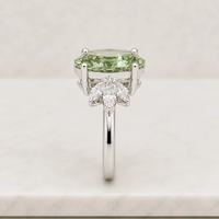 Bague ovale en platine verte avec accents de diamants, bague de fiançailles de luxe pour femmes, certifiée IGI