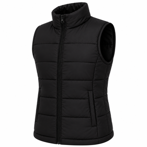 <b>Men's</b> <b>Black</b> Puffer <b>Vest</b> Stand Collar Zipper Closure Breathable 100% Polyester Windproof Winter Outerwear Sleeveless Solid Color - Product Image 5