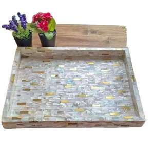Elegante bandeja de servir con incrustaciones de hueso y resina, de alta calidad, hecha con hueso natural y plástico, asequible, procedente de la India. - Product Image 1