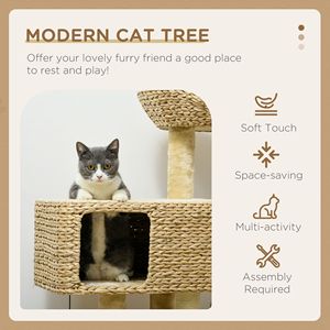 Árbol para Gatos de Cáñamo Beige, Ecológico, para Interiores, con Postes Rascadores y Condo con Diseño Sólido - Product Image 4