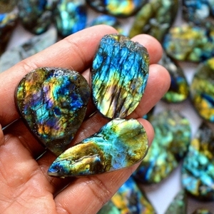 Bracelet en acier inoxydable avec pierres précieuses naturelles de labradorite druzy en cabochon, prix au gramme pour la fabrication de bijoux - Product Image 3