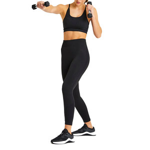 Ensemble de yoga sans couture pour femmes, noir, legging taille haute, crop top dos nageur, tenue de sport 2 pièces longue, vêtements de fitness Pakistan - Product Image 6
