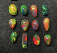 Lote de Gemas Sueltas de Ópalo Negro Etíope Natural, Formas Mixtas, Cabujón, 7-16 mm, Certificado IGI, para Joyería