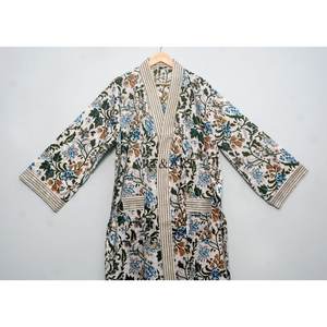 Nouvelle robe kimono en coton, style bohème chic, ample, à imprimé floral, longue, robe kimono bohème imprimée, ensemble décontracté - Product Image 2