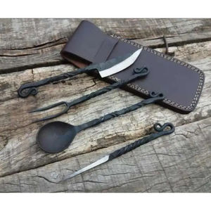 มีดครัวเหล็กกล้าคาร์บอนทำมือแบบกำหนดเอง Burraq DIY OEM  ตีขึ้นรูปด้วยมือ สไตล์วินเทจยุคกลาง ปรับแต่งได้ ใบมีด 1 ใบ ขนาดมาตรฐาน - Product Image 3