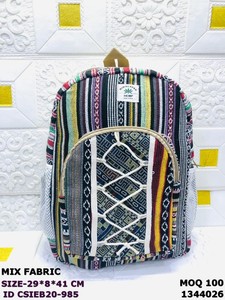 Himalayan <b>Hemp</b> Mix Fabric <b>Backpack</b> Striped Canvas Casual Daily Use 29x8x41cm Zipper Closure Eco-Friendly - Product Image 2