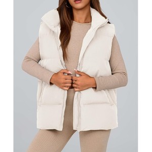 Gilet long matelassé pour femme de qualité supérieure avec fermeture éclair, couleur unie, vêtement d'extérieur décontracté, col montant à capuche, rembourrage en polyester - Product Image 5