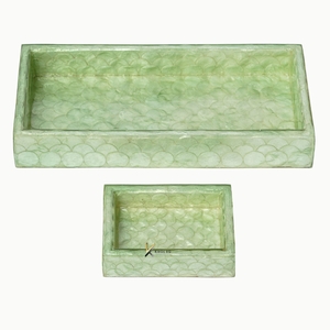 Plateau de service rectangulaire en bois fait main avec motif écaille de poisson en nacre, plat décoratif pour usage résidentiel, décoration intérieure - Product Image 1