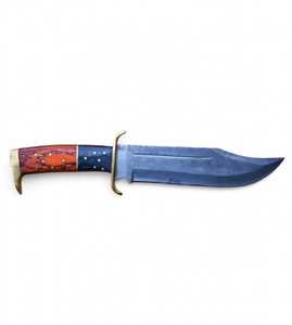 Couteau Bowie de survie d'extérieur à lame fixe en acier Damas à haute teneur en carbone, fait main, DIY, OEM, avec manche en bois dur bicolore et garde en laiton - Product Image 5