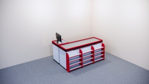 Comptoir de caisse moderne One Tech de 1,8 m, structure métallique thermolaquée, plateau en acier inoxydable, comptoir de caisse pour épicerie - Product Image 2