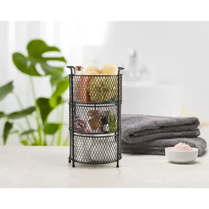 Luxury Handmade Iron Basket Storage Organizer with Hooks Wooden Handle Dishwasher Safe for Daily Use Fruit & <b>Vegetable</b> Display - Product Image 4