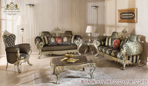 Conjunto de sofá tallado de estilo italiano para sala de estar, juego de 5 asientos de lujo, oro real, tallado dorado antiguo - Product Image 6