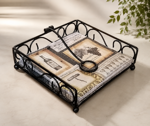 Porte-serviettes décoratif en métal de luxe avec finition noire ornée et serviettes élégantes pour table à manger, restaurant, hôtel, décoration de la maison - Product Image 2