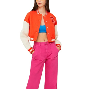 Chaqueta Varsity de Béisbol Vintage para Mujer, Estilo Urbano, con Logotipo Personalizado Bordado, Tejida, Acolchada, Transpirable, con Spandex - Product Image 1
