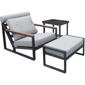 Conjunto de Sillones Reclinables Modernos para Exteriores con Cojines Otomanos y Mesa Lateral, Muebles de Jardín de Aluminio, Estilo Moderno - Product Image 3