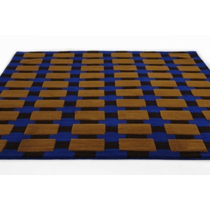 Modern Blue Gold Checkered Area Rug Geometric Pattern Handtufted Carpet Contemporary Bold Design Living Room Bedroom <b>Floor</b> Decor - Product Image 2
