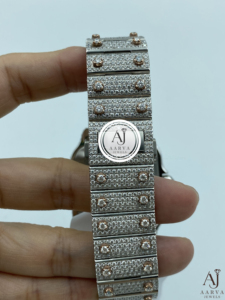 Montre en quartz glacé avec cadran carré, bracelet en cristal, montre-bracelet couleur or rose, bijoux de luxe tendance - Product Image 5